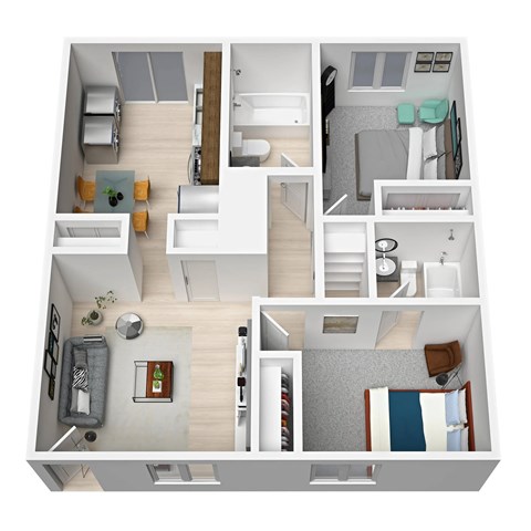 Floor plan for 2 beds, 2 baths, 980 sqft